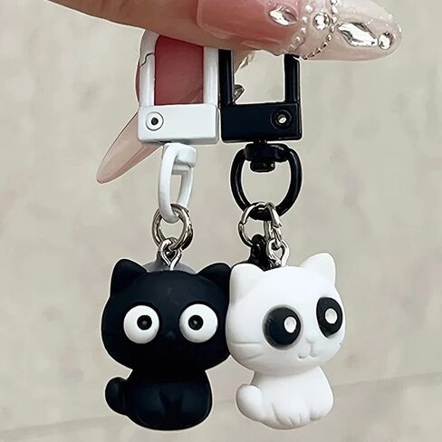 2Pcs Cute Black/White Cat Keychain Funny Universal Backpack Hangings Pendant Car Keychain Accessories in Saudi Arabia