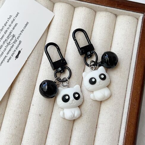 2Pcs Cute Black/White Cat Keychain Funny Universal Backpack Hangings Pendant Car Keychain Accessories in Saudi Arabia