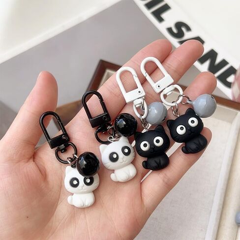 2Pcs Cute Black/White Cat Keychain Funny Universal Backpack Hangings Pendant Car Keychain Accessories in Saudi Arabia