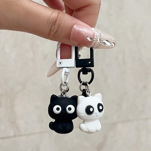 2Pcs Cute Black/White Cat Keychain Funny Universal Backpack Hangings Pendant Car Keychain Accessories in Saudi Arabia