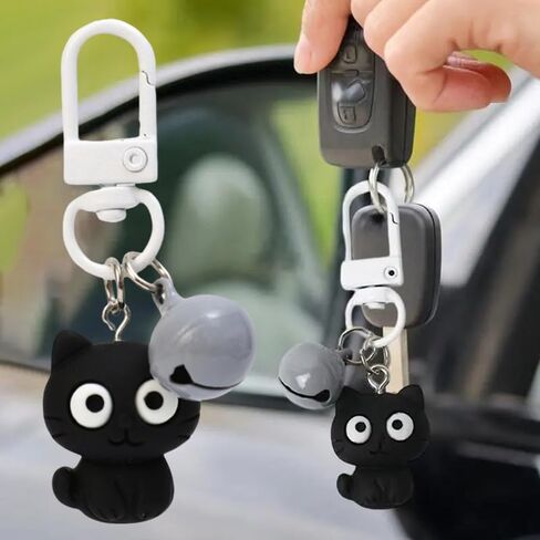 2Pcs Cute Black/White Cat Keychain Funny Universal Backpack Hangings Pendant Car Keychain Accessories in Saudi Arabia