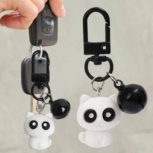 2Pcs Cute Black/White Cat Keychain Funny Universal Backpack Hangings Pendant Car Keychain Accessories in Saudi Arabia