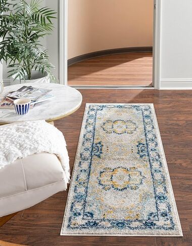 Rugs.com Madeline Vintage Collection Rug – 16 Ft Runner Teal Medium-Pile Rug Perfect for Hallways, Entryways in Saudi Arabia