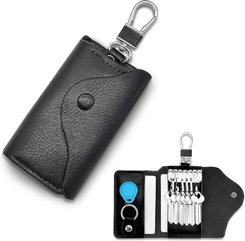 Key Holder Case, Large Capacity Leather Key Case Wallet Multi-Functional Key Bag with 6 Hooks and Snap in Saudi Arabia