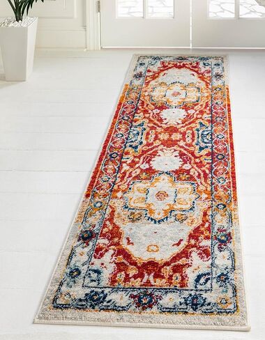 Rugs.com Madeline Vintage Collection Rug – 16 Ft Runner Teal Medium-Pile Rug Perfect for Hallways, Entryways in Saudi Arabia