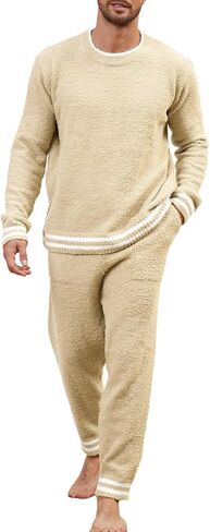 Wyeysyt Mens Fleece Pajamas Set Fuzzy Warm Fluffy Pjs Comfy 2 Piece Loungewear Set Long Sleeve Soft Sleepwear in Saudi Arabia