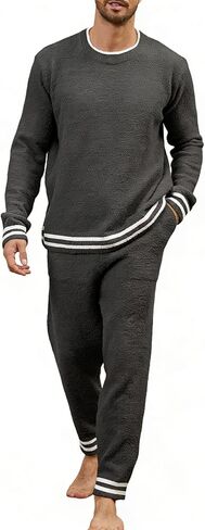 Wyeysyt Mens Fleece Pajamas Set Fuzzy Warm Fluffy Pjs Comfy 2 Piece Loungewear Set Long Sleeve Soft Sleepwear in Saudi Arabia