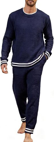 Wyeysyt Mens Fleece Pajamas Set Fuzzy Warm Fluffy Pjs Comfy 2 Piece Loungewear Set Long Sleeve Soft Sleepwear in Saudi Arabia