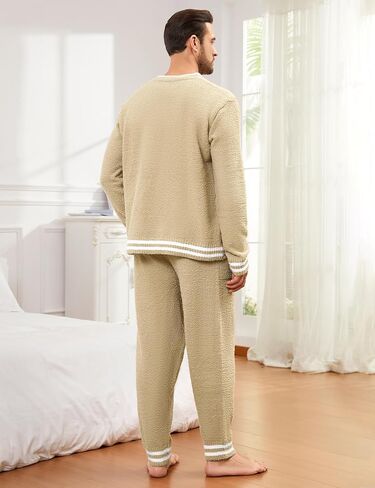 Wyeysyt Mens Fleece Pajamas Set Fuzzy Warm Fluffy Pjs Comfy 2 Piece Loungewear Set Long Sleeve Soft Sleepwear in Saudi Arabia