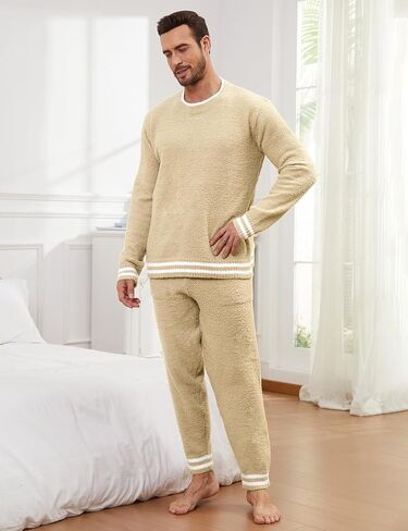 Wyeysyt Mens Fleece Pajamas Set Fuzzy Warm Fluffy Pjs Comfy 2 Piece Loungewear Set Long Sleeve Soft Sleepwear in Saudi Arabia