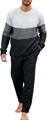 Wyeysyt Mens Fleece Pajamas Set Fuzzy Warm Fluffy Pjs Comfy 2 Piece Loungewear Set Long Sleeve Soft Sleepwear in Saudi Arabia