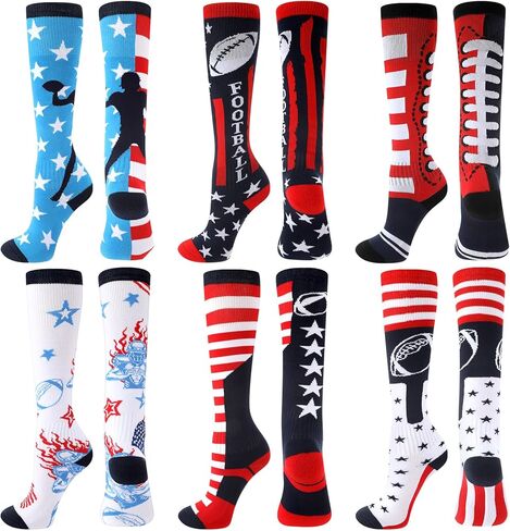 6 Pairs USA American Flag Baseball Socks Stars Stripes Patriotic Knee-length Baseball Socks 4th of July Gifts in Saudi Arabia