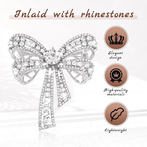 Elegant Rhinestone Bow Brooch Pin for Women, Sparkly Crystal Bowknot Lapel Pin, Vintage Bridal Wedding Blazer Dress Suit Jewelry Accessories Gift in Saudi Arabia
