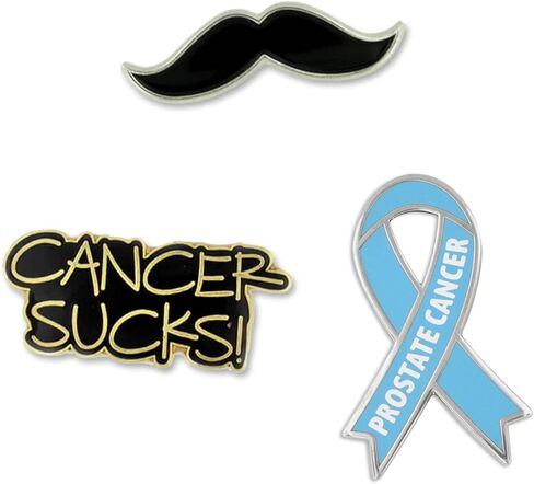PinMart's Prostate Cancer Awareness Mustache Ribbon Enamel Lapel Pin Set in Saudi Arabia