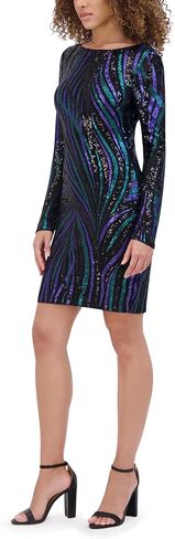 Siena Womens Long Sleeve Boat Neck Sequin Mesh Mini Dress in Saudi Arabia