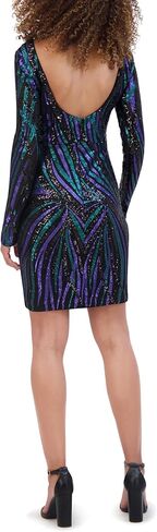 Siena Womens Long Sleeve Boat Neck Sequin Mesh Mini Dress in Saudi Arabia