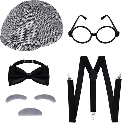 hoyuwak 6 PCS 100 Day of School Costume Grandpa Costume Outfit Old Man Costume Accessories Set 1920s Old Man Costume Dress Up in Saudi Arabia
