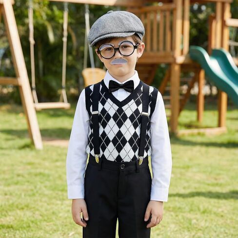 hoyuwak 6 PCS 100 Day of School Costume Grandpa Costume Outfit Old Man Costume Accessories Set 1920s Old Man Costume Dress Up in Saudi Arabia