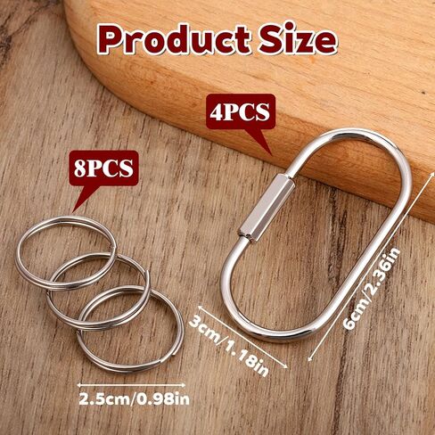 2.52 x 1.34 Inch 4 Pack Sliver Brass Screw Lock Keychain with 8 Rings, Sliver Brass Screw Lock Clip Key Chain Ring Durable Simple BrassKeychain Holder BrassKeyRings Simple Style Carkeychain in Saudi Arabia