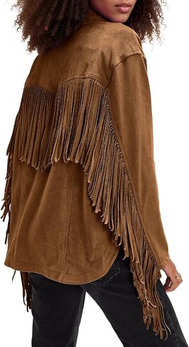 Locachy Women's Faux Suede Fringe Jacket Vintage Western Cowgirl Tassel Jackets Country Concert Outfits in Kuwait