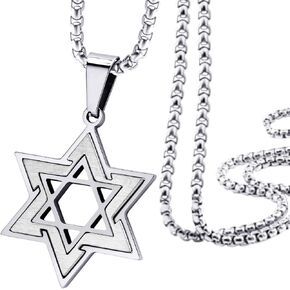 555Jewelry قلادة نجمة داود للرجال، نجمة يهودية من الفولاذ المقاوم للصدأ بلونين - قلادة مع سلسلة مربعة 16-24 بوصة - قلادة نجمة داود in Kuwait