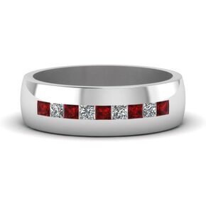 Created Square Cut Red Ruby Gemstone Channel Set 925 Sterling Silver 14K White Gold Over Diamond Men's Wedding Anniversary Band Ring for Men in Saudi Arabia
