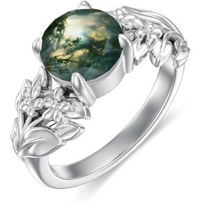Natural Moss Agate Ring for Women 925 Sterling Silver Leaf Band Ring with Genuine Moss Agate Jewelry Gifts for Mom Wife in Kuwait