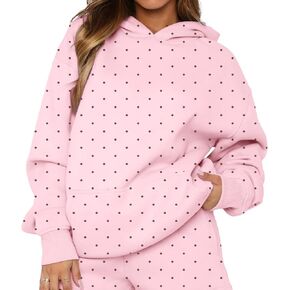 Women Polka Dot Graphic Oversized Fleece Y2k Hoodies Long Sleeve Hooded Sweatshirt Pullover Tops Fall Aesthetic in Kuwait