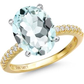 Gem Stone King 14K 2 Tone Gold Sky Blue Simulated Aquamarine and Lab Grown Diamond Engagement Ring For Women | 4.16 Cttw | Oval 12X10MM | Gemstone March Birthstone in Saudi Arabia