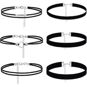 6 PCS Black Choker Necklace, Adjustable Black Velvet Choker Multiple Styles Velvet Chokers Necklaces Stylish Layered Velvets Collar Necklace for Women Daily Party Festival Gifts Decoration in Saudi Arabia