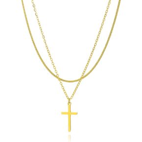 Layered Cross Necklace for Women, 14K Gold Plated Tiny Herringbone Chain Choker Dainty Cross Pendant Stack Necklaces for Women Jewelry Gifts in Saudi Arabia