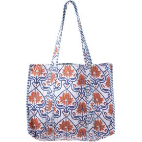 Quilted Large Cotton Fabric Tote Bag For Travel Grocery Shopping Weekend Trips with Inside and Outside Pocket in Saudi Arabia