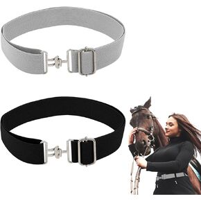 2Pcs 1.5in Elastic Equestrian Belt, Horse Riding Belt with Surcingle Buckle for Women & Girls (Black and Grey) in Kuwait