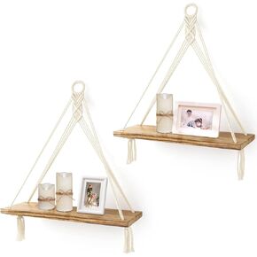 2 Pack Hanging Shelves,Boho Decor Wall Hanging Shelf,Floating Storage Shelf Macrame Wall Hanging,Beach Room Decor Wall Floating Shelves for Bathroom,Floating Shelves for Room Wall,White in Saudi Arabia