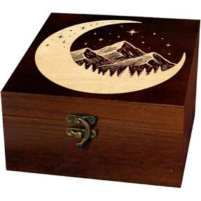 arricraft 1 Pc Wooden Keepsake Storage Box, Crescent Moon Stars Mountains Forest Square Pine Tarot Card Memory Box for Anniversary Jewelry Board Storage 12x12x6cm (4.72x4.72x2.36 inches) in Saudi Arabia