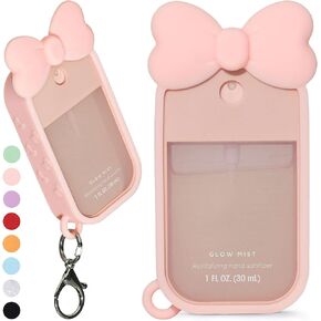 Silicone Bow Case Compatible with Touchland Hand Sanitizer Spray 1 oz (30 mL), Cute Holder with Keychain Clip, Gift for Girls (Blush Pink) in Saudi Arabia