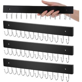 4 Pack Necklace Holder Wall Mount, Tangle-Free Wall Necklace Organizer with 14 Hooks, Wooden Jewelry Hanger, for Chains, Bracelets, Earrings, Black in Kuwait