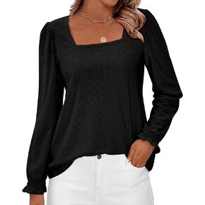 Okiwam قمصان نسائية طويلة الأكمام لخريف 2026 برقبة مربعة بلوزات غير رسمية أنيقة تونك علوية ملابس عصرية in Kuwait