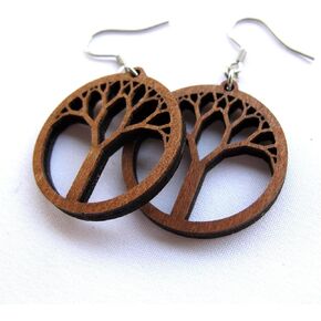Wooden Earrings Tree of Life, Laser Cut Hoop Earrings with Hypoallergenic Ear Wire, Yoga Spiritual Jewelry in Saudi Arabia