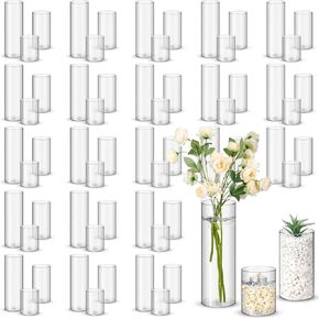 Nuogo 24 PCS مزهريات أسطوانات بلاستيكية طويل القامة مزهريات زهرة واضحة للقطاعات المركزية حامل شمعة إعصار للمنزل حفلات حفلات حفلات الزفاف (4 ''/6 ''/8 '') in Kuwait