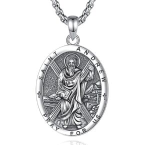 Vito 925 Sterling Silver Saint Necklaces for Women Men, St Michael/Crucifix/Caravaca/St Jude/Virgin Mary Pendant Patron Saint Amulet Medal Religion Jewelry Gift in Kuwait