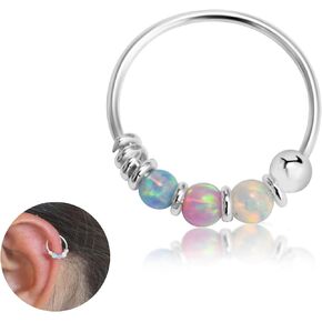 Gold Single - for ONE ear - 10mm Blue Opal Hoop Earring for Helix, Cartilage, 2nd Ear Piercing | MiYa Jewelry Handmade Gold Plated over Sterling Silver Hoop in Kuwait