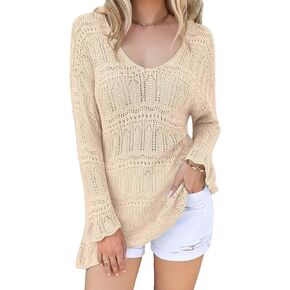 SHEWIN Women 3/4 Length Sleeve Tops Summer Openwork Dressy Sweater 2026 in Kuwait