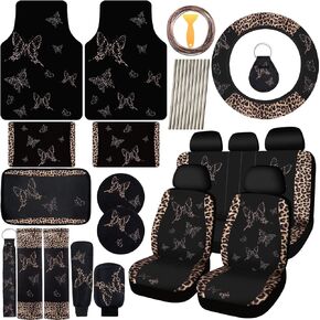 BBTO 47 Pcs Butterfly Car Seat Full Set Butterfly Car Accessories for Women 5 Front Rear Seat Covers Wrist Strap 2 Pieces Cup Mat Armrest Pad 2 Seat Belt Cover Accessories for SUV Car(Pink Black) in Saudi Arabia