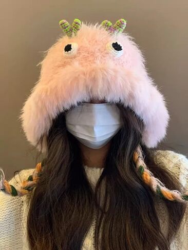 لطيف Kawaii متعدد الألوان المرأة الدافئة رقيق غطاء الوحش آذان قبعة الأذن اللوحات قبعة لفصل الشتاء in Kuwait