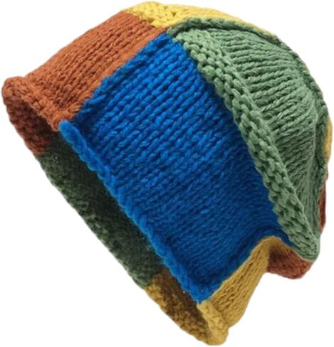 Crochet Beanie for Women Handmade Boho Slouchy Hat with Color Block Design Soft Skull Cap for Daily Casual Wear in Saudi Arabia
