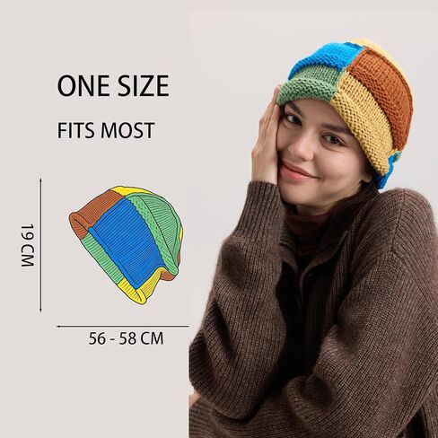 Crochet Beanie for Women Handmade Boho Slouchy Hat with Color Block Design Soft Skull Cap for Daily Casual Wear in Saudi Arabia
