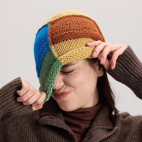 Crochet Beanie for Women Handmade Boho Slouchy Hat with Color Block Design Soft Skull Cap for Daily Casual Wear in Saudi Arabia