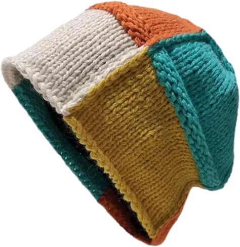 Crochet Beanie for Women Handmade Boho Slouchy Hat with Color Block Design Soft Skull Cap for Daily Casual Wear in Saudi Arabia