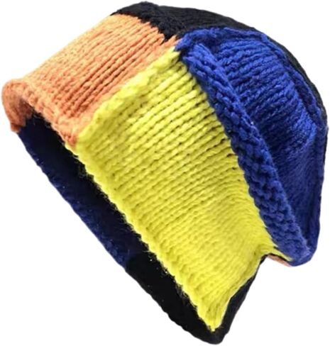Crochet Beanie for Women Handmade Boho Slouchy Hat with Color Block Design Soft Skull Cap for Daily Casual Wear in Saudi Arabia